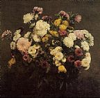 Bouquet Canvas Paintings - Large Bouquet of Crysanthemums